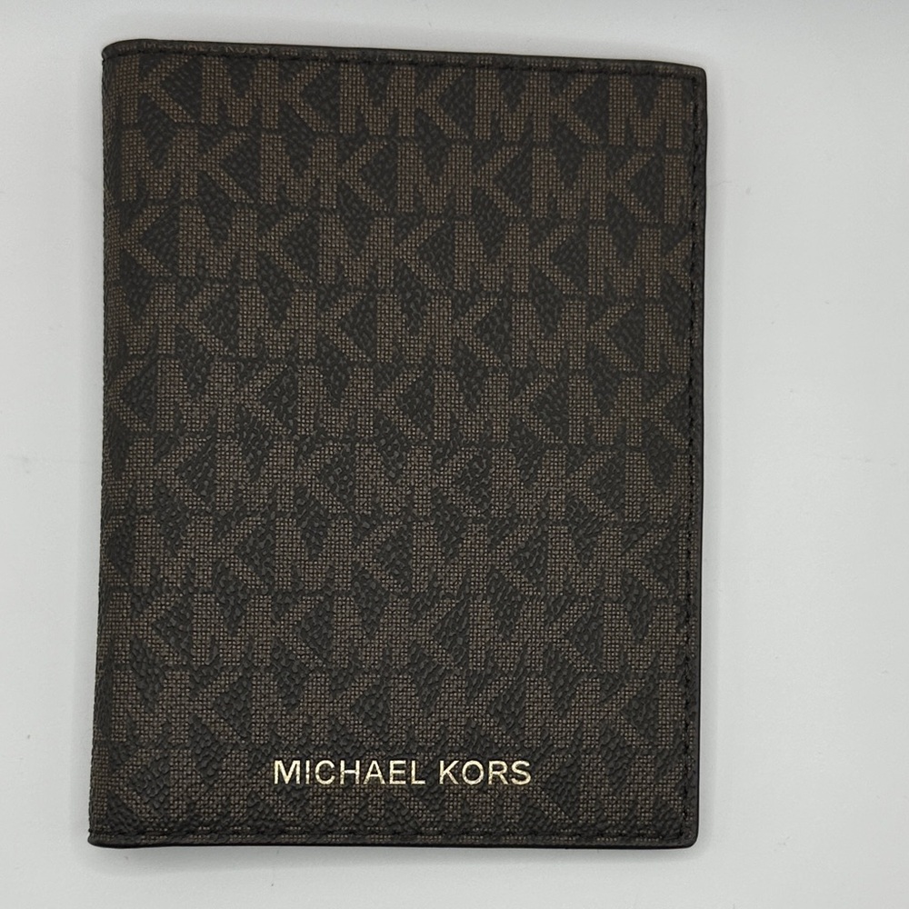 Michael Kors Dark Brown Monogram Wallet Passport Card Holder- like new